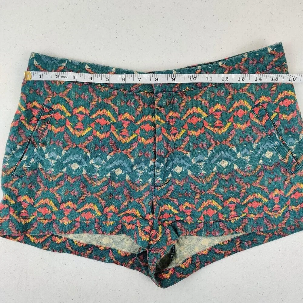 FREE PEOPLE Shorts Size 6 Western Aztec Lightweight Blue Orange Linen Spandex